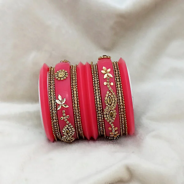 stackable ladies bracelet-Sejal Pink Color Austrian Stone Bangle Set  - 1403759D