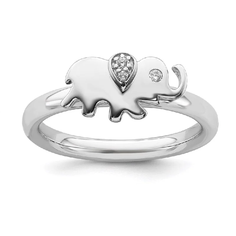 celestial constellation engagement ring for women-Sterling Silver Stackable Expressions Elephant Diamond Ring | QSK2170