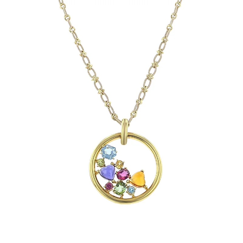 rose gold ladies necklace-Topaz, Citrine, Peridot, Tourmaline and Iolite Pendant Necklace