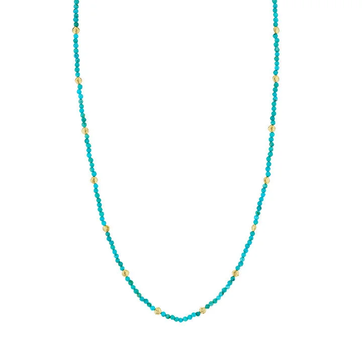 deep blue sapphire ladies necklace-18k Yellow Gold Turquoise Beaded Chain Necklace