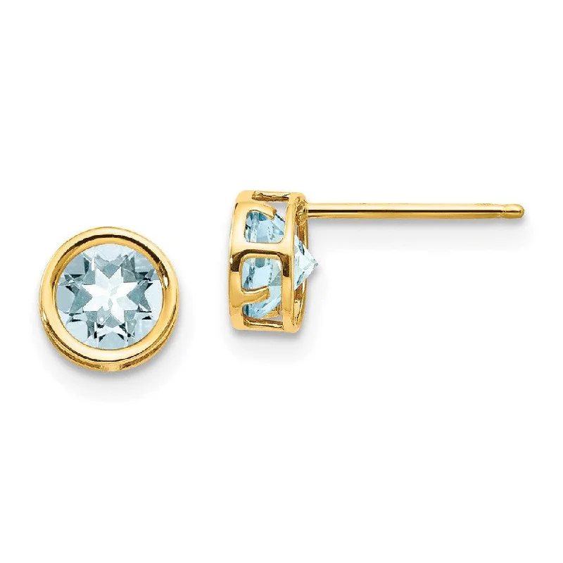 hoop and stud set ladies earrings-14k 5mm Bezel Aquamarine Stud Earrings