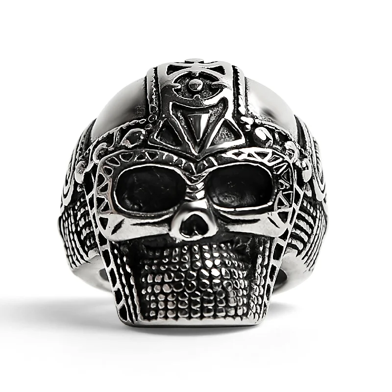 white gold ladies ring-Stainless Steel Ancient Warrior Guard Skull Ring / SCR4040