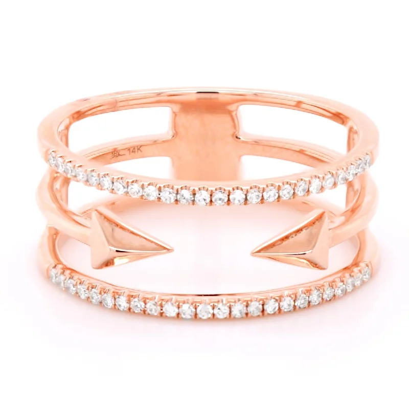 baguette-cut ladies ring-ROSE GOLD DIAMOND FASHION RING WITH ARROWS, .15 CT TW