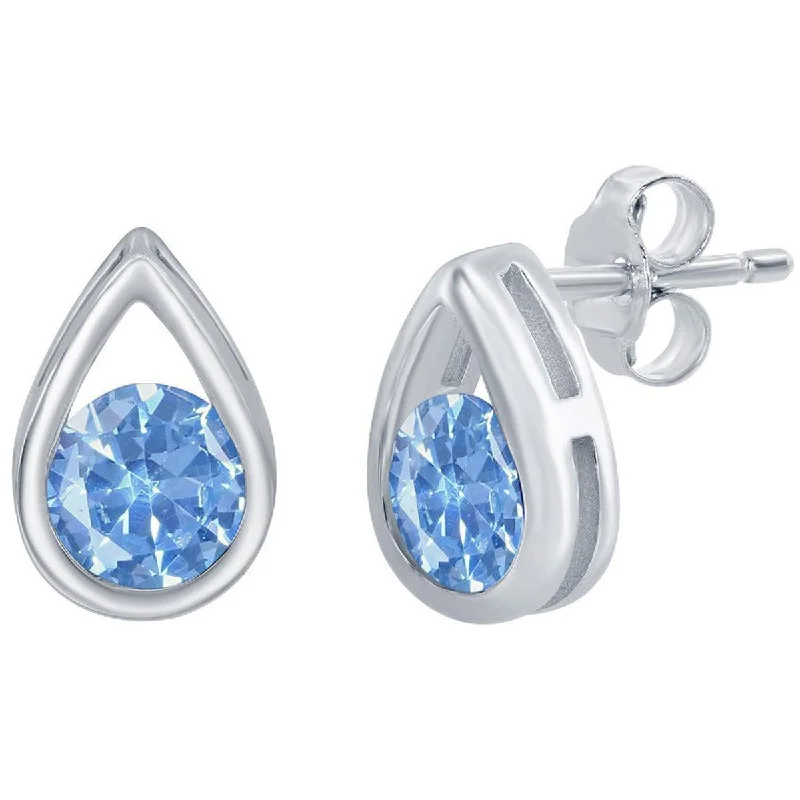 feather motif ladies earrings-Classic Women's Earrings - Pearshaped with Round Created Aquamarine Stud | D-8161