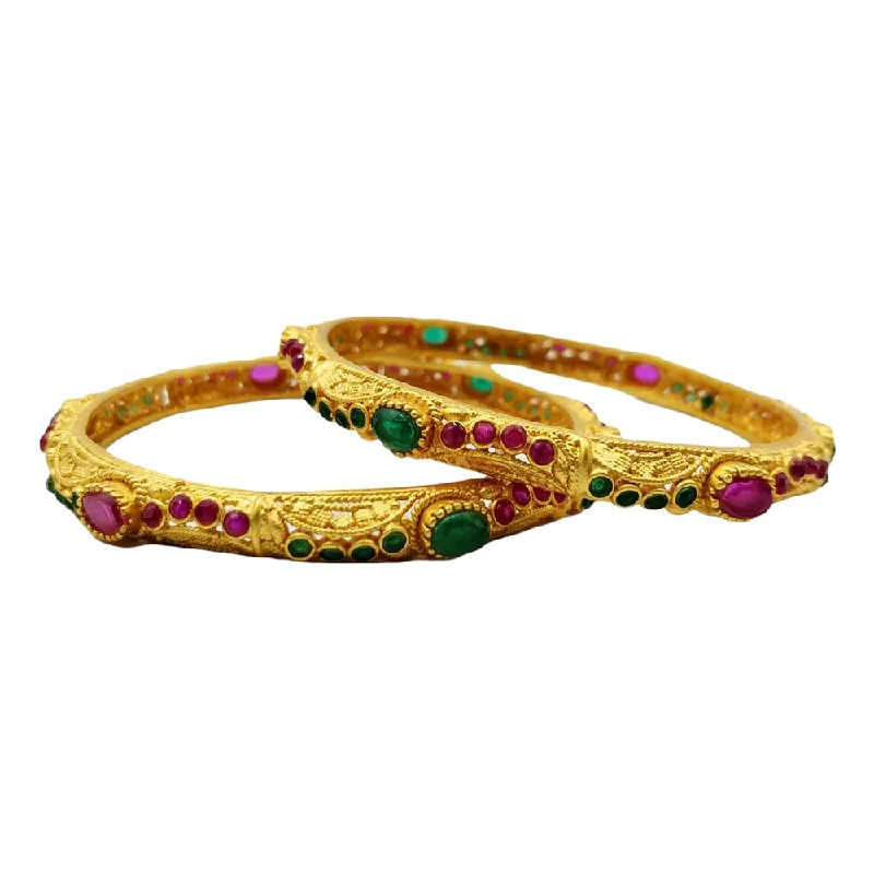 handcrafted gemstone ladies bracelet-Choice Gold Plated Pota Stone Bangles Set