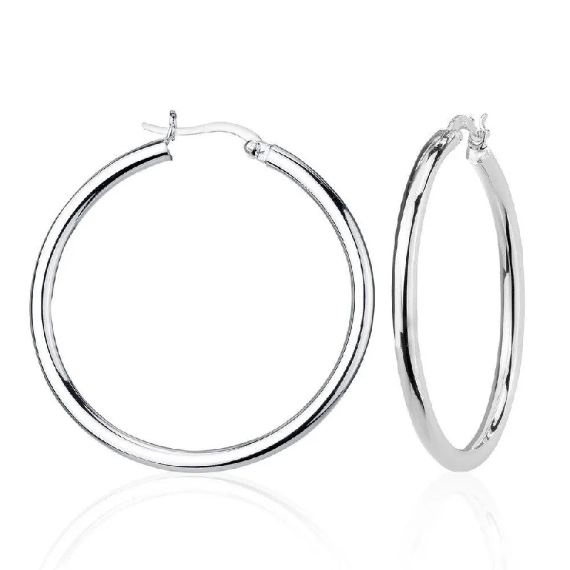 personalized name ladies earrings-Sterling Silver High-Polished Hoop Earrings, 3 x 40 mm