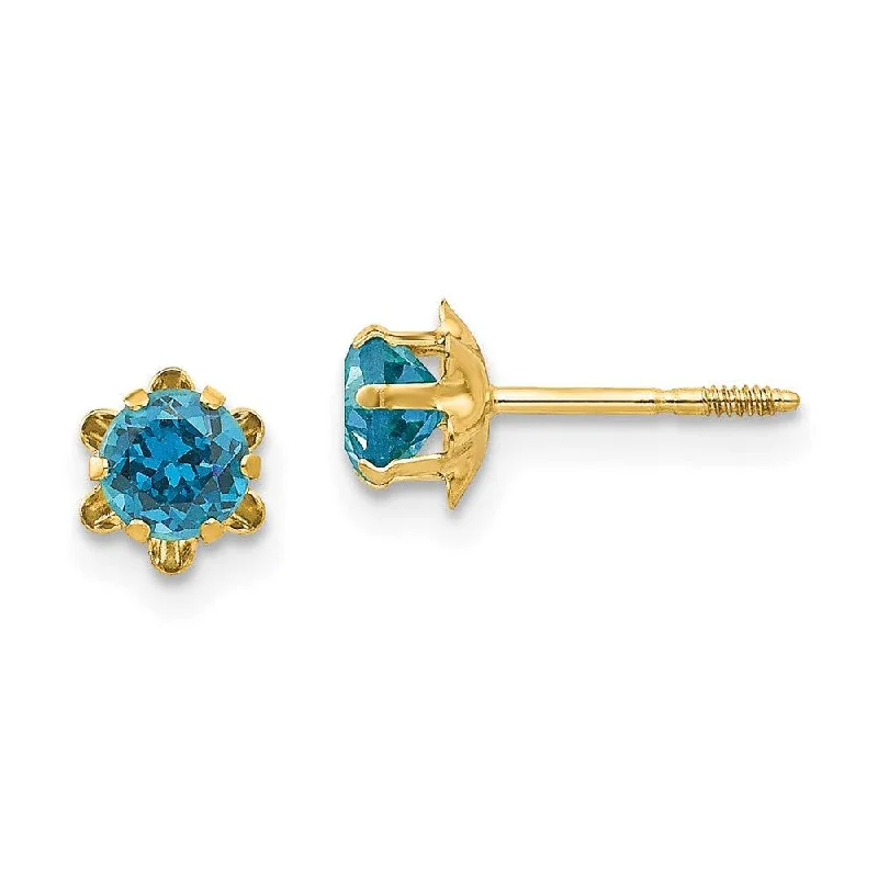 twisted rope ladies earrings-Madi K Kid's 14k  4mm Synthetic Blue Topaz (Dec) Screwback Earrings