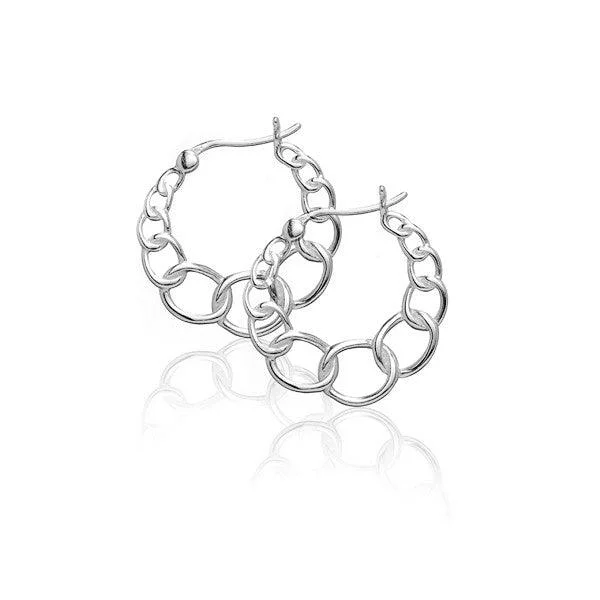 floral design ladies earrings-Sterling Silver Small and Large Circle Link Hoop Earrings