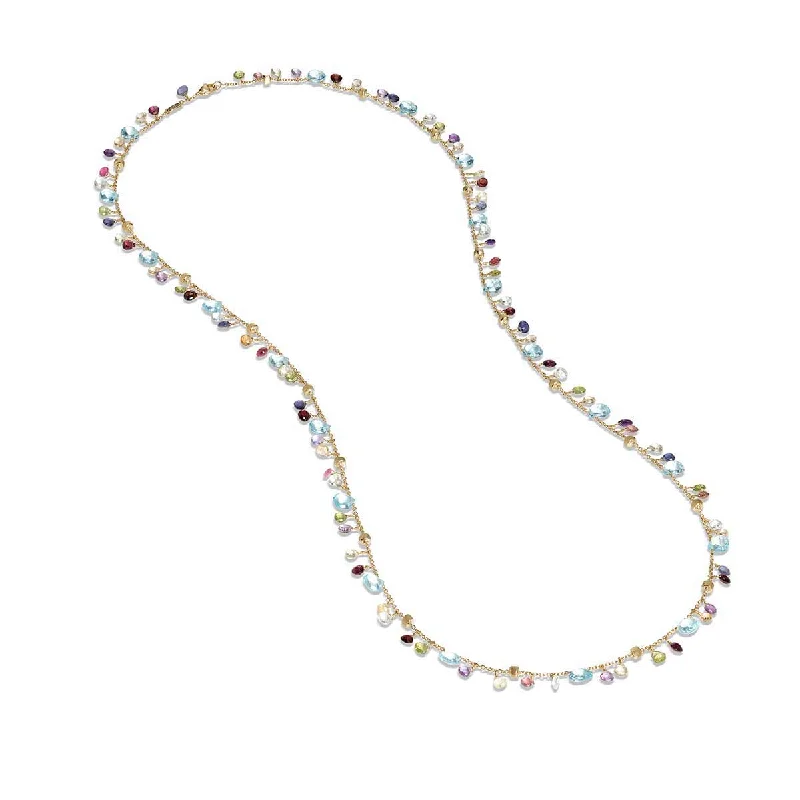 celestial constellation ladies necklace-18K Gold Paradise Blue Topaz and Mixed Gemstone Long Necklace