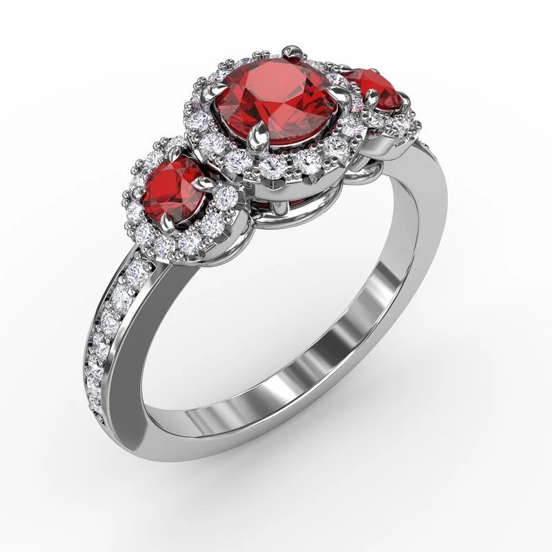 antique Victorian engagement ring for women-Dazzling Three Stone Ruby And Diamond Ring R1357R