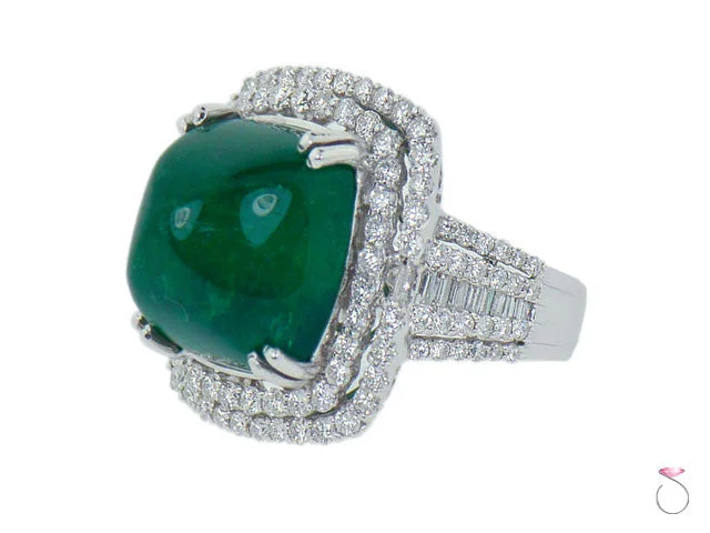 gold ladies ring-Emerald 17ct Double Halo Diamond 4ct Ring 18K White Gold