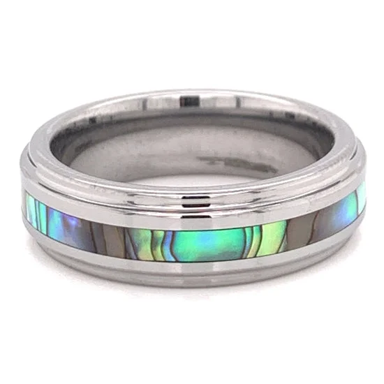 birthstone ladies ring-Tungsten Mother Of Pearl Center Comfort Fit Ring / TGR1008