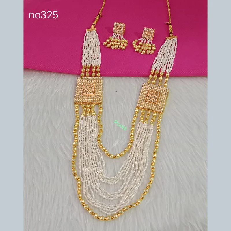 classic ladies necklace-Pooja Bangles Gold Plated Beads Long Necklace Set