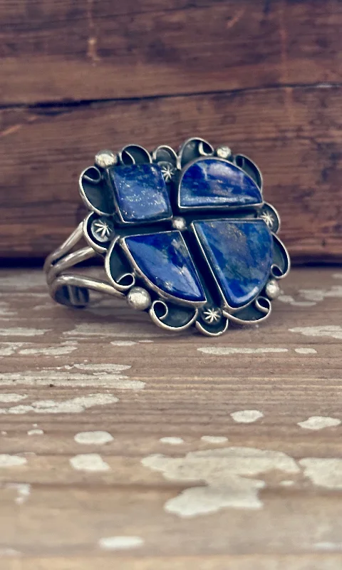 hammered metal ladies bracelet-CHIMNEY BUTTE Sterling Silver & Blue Lapis Lazuli Navajo Cuff