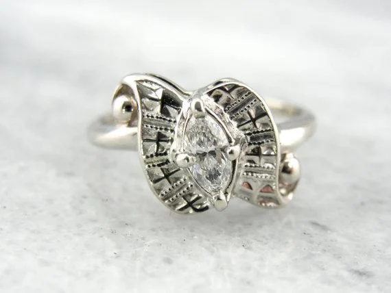 hidden halo engagement ring for women-Retro Era and Marquise Cut Diamond Ring