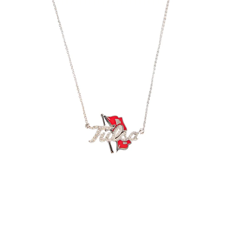 boho chic ladies necklace-TU Necklace with Diamonds and Red Enamel