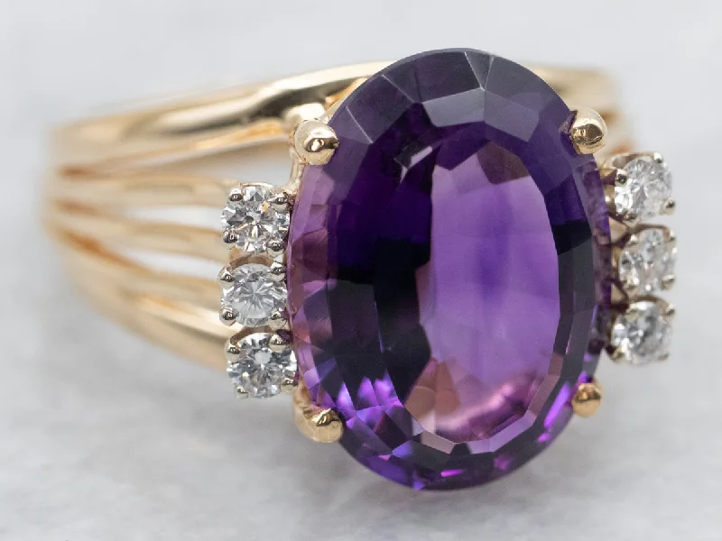 oval halo engagement ring for women-Amethyst and Diamond Ring