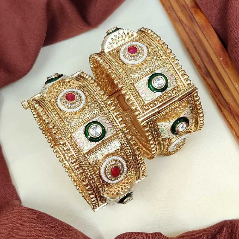 silver ladies bracelet-Manisha Jewellery Gold Plated Kundan Stone And Meenakari Openable Bangles Set