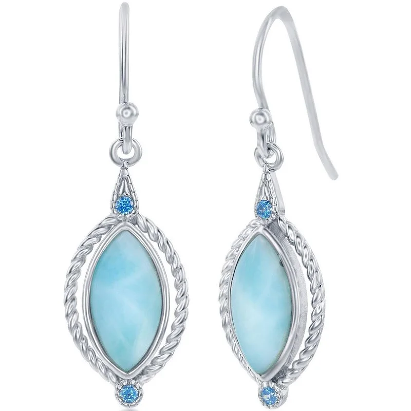 celestial constellation ladies earrings-Caribbean Treasures Women's Earrings - Marquise Larimar with Blue CZ Rope | D-7838