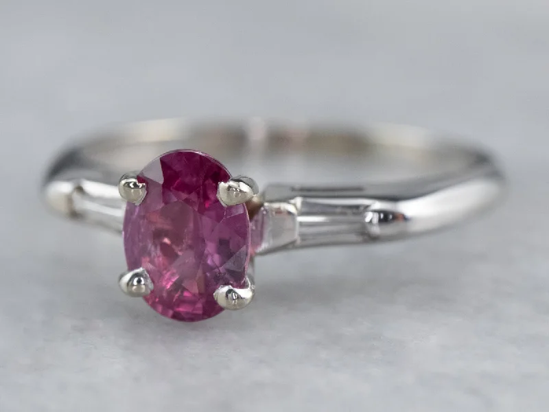 moissanite engagement ring for women-White Gold Pink Sapphire and Diamond Ring