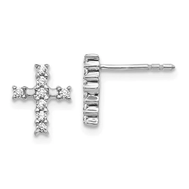 romantic heart ladies earrings-14K White Gold Polished Diamond Cross Post Earrings