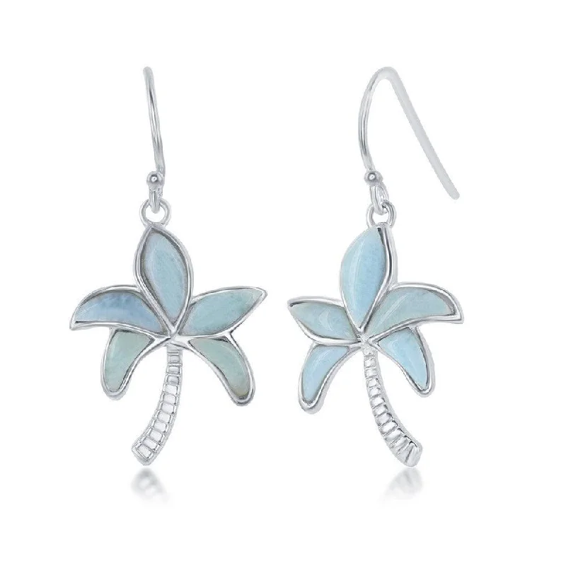 heart-shaped ladies earrings-Sterling Silver Blue Larimar Palm Tree Earrings