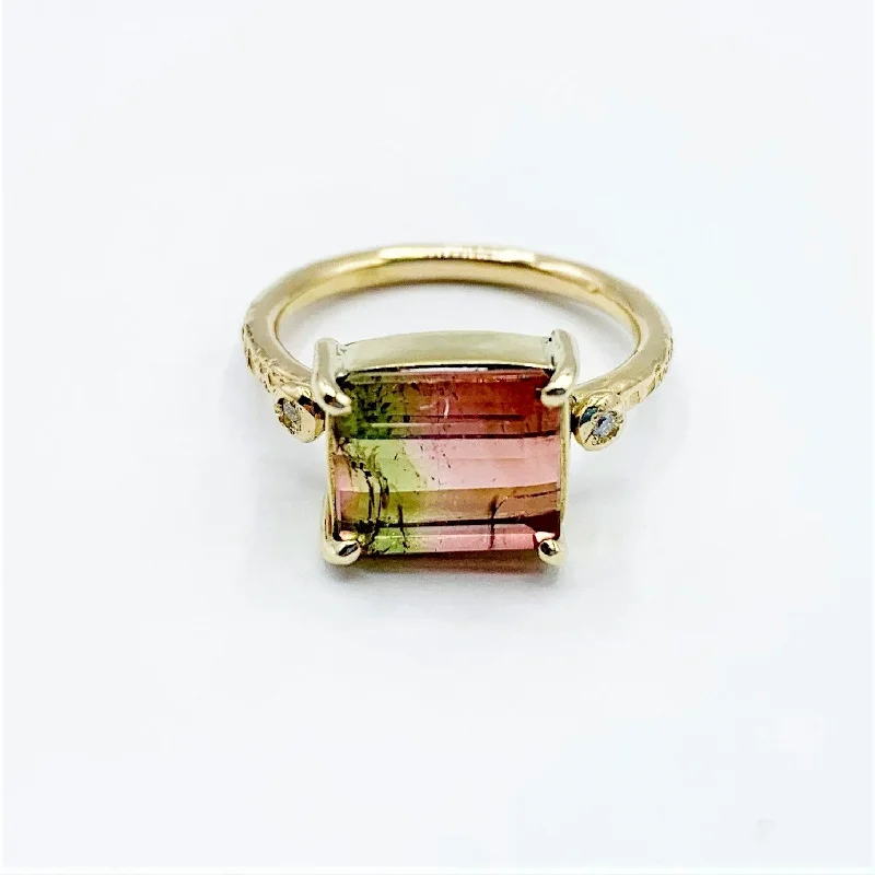 custom name ladies ring-Rainbow of Tourmaline with Diamonds Ring