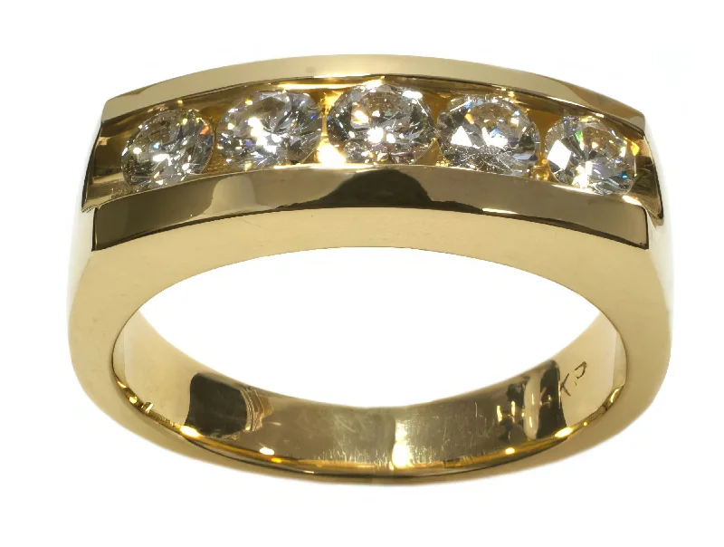 starburst engagement ring for women-14K Yellow Gold Men's Channel-Set Diamond Ring HB00482