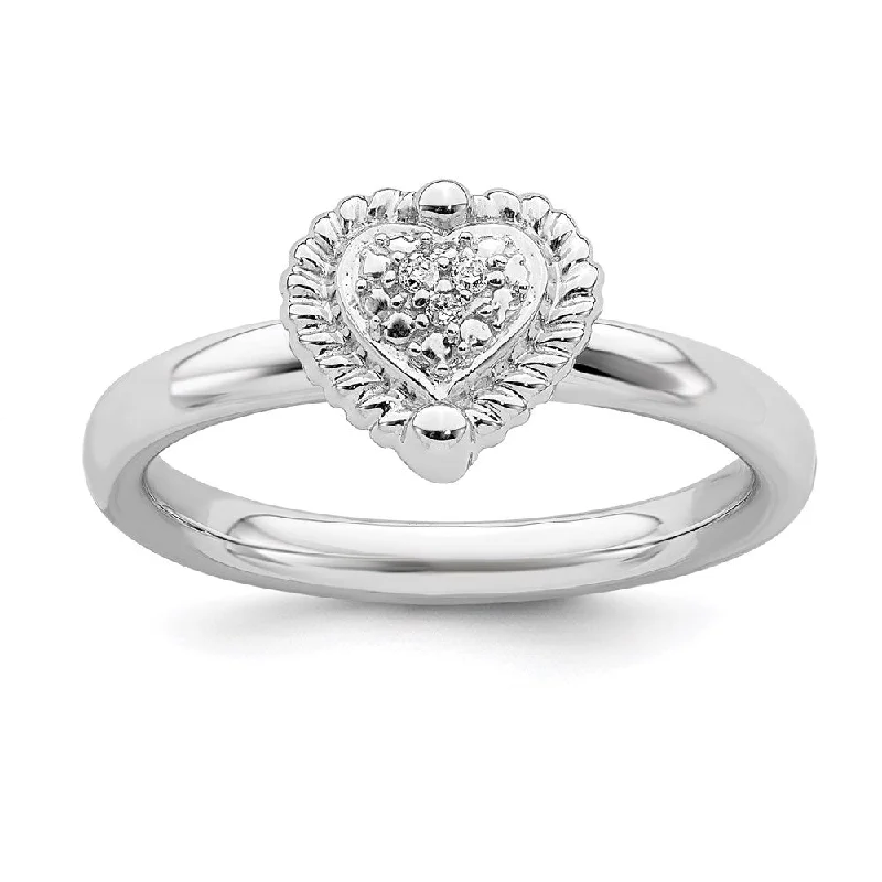 custom engraved engagement ring for women-Sterling Silver Stackable Expressions Heart Diamond Ring | QSK343