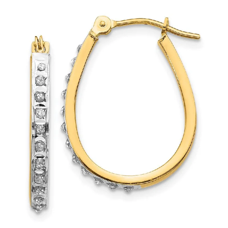 unique handmade ladies earrings-14k Yellow & Rhodium Diamond Fascination Oval Hinged Hoop Earrings