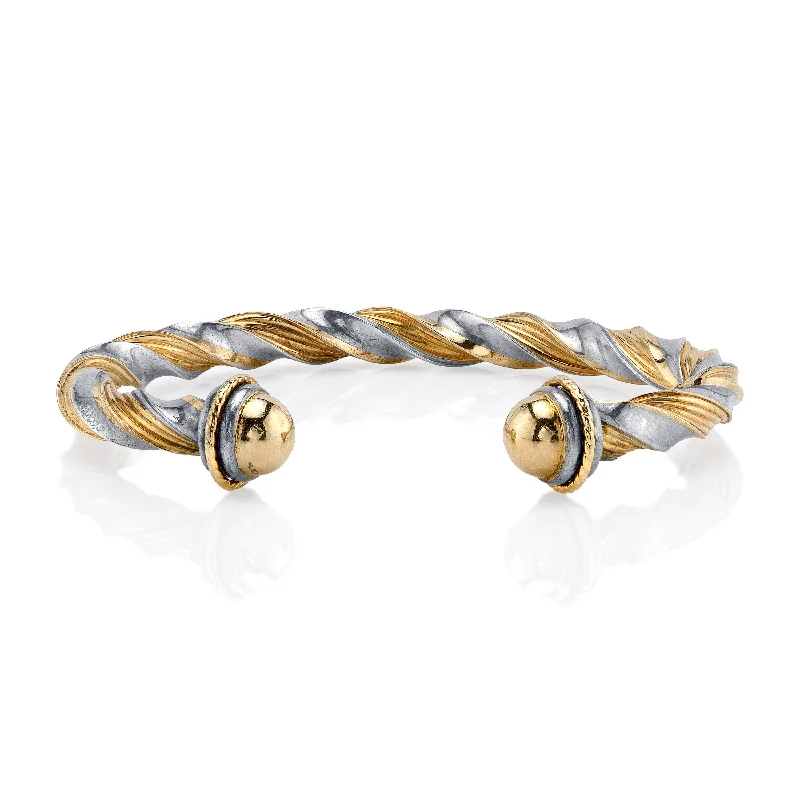 sapphire gemstone ladies bracelet-Vintage Silver & Gold Twist Cuff