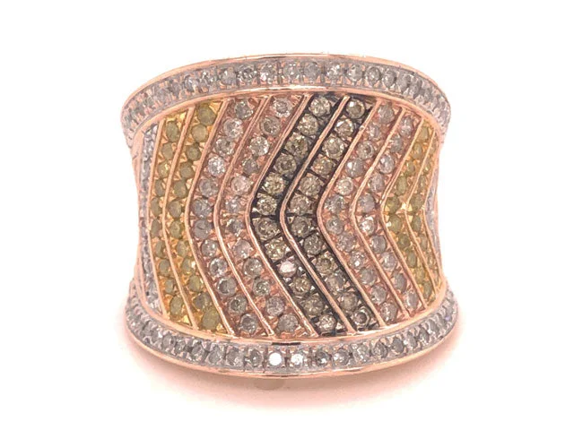 two-tone ladies ring-Fancy Colored Diamond Saddle Ring -10k Rose Gold