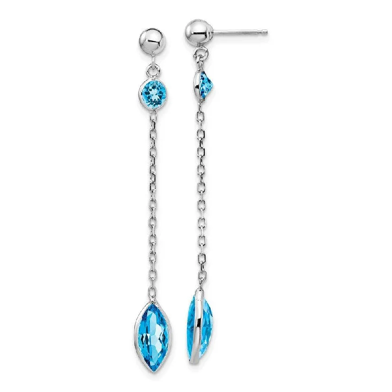 filigree drop ladies earrings-14k White Gold Blue Topaz Post Dangle Earrings