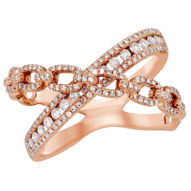 romantic infinity ladies ring-ROSE GOLD CROSSOVER BRIDGE RING WITH DIAMONDS, .57 CT TW