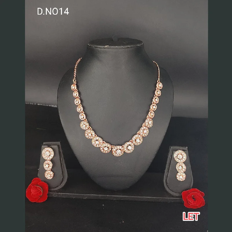 pave setting ladies necklace-Lucentarts Jewellery Rose Gold Plated Austrian Stone Necklace Set