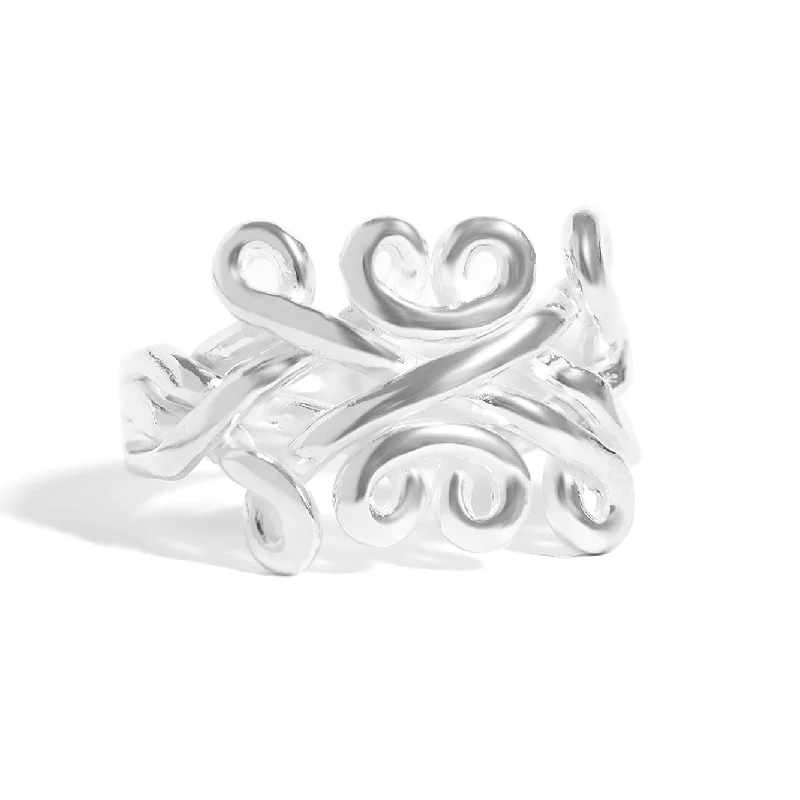 overlapping band ladies ring-Sterling Silver Swirl Design Ring / SSR0150