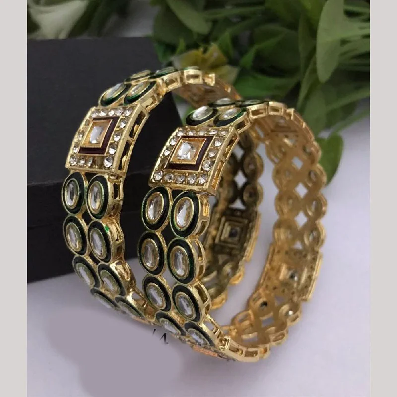 luxury designer ladies bracelet-FS Collections Gold Plated Kundan Stone Meenakari Bangles Set