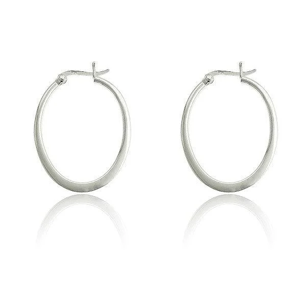 heart-shaped ladies earrings-Sterling Silver Flat Oval Hoop Earrings