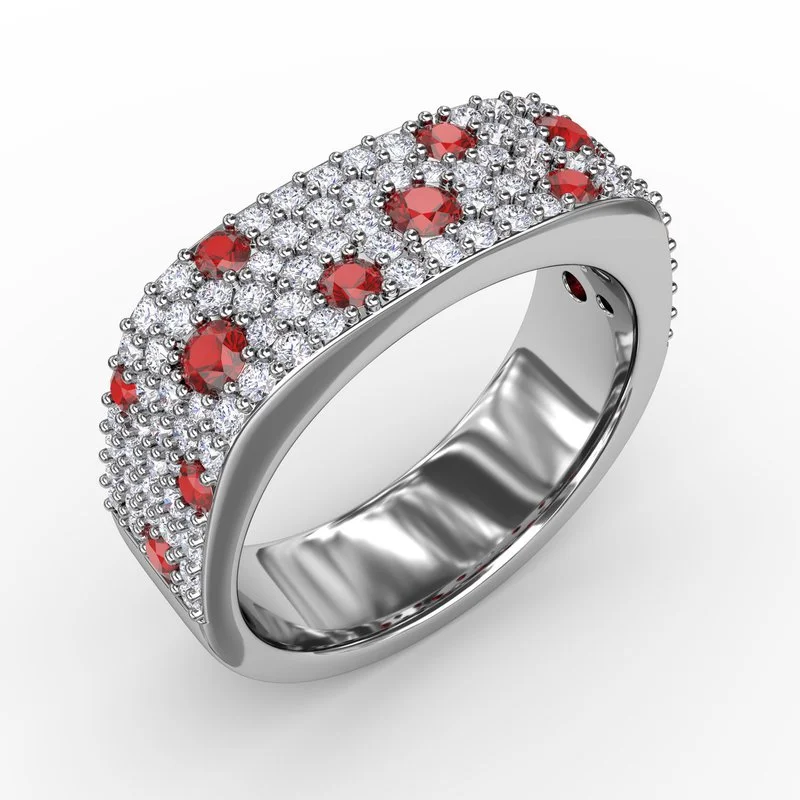 luxury platinum engagement ring for women-Under the Stars Ruby-Speckled Diamond Ring R1632R