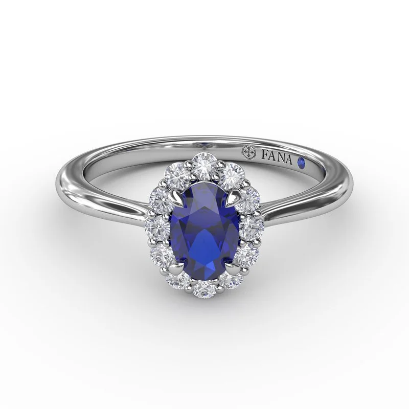 custom engraved engagement ring for women-Blooming Halo Sapphire and Diamond Ring R1834S