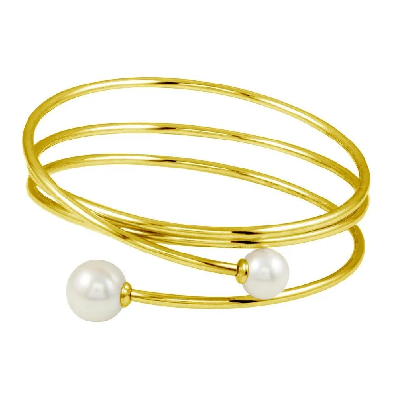 fine jewelry ladies bracelet-Gold Plated 925 Sterling Silver Quadruple Wrap with Imitation Pearl - ITB00218GP