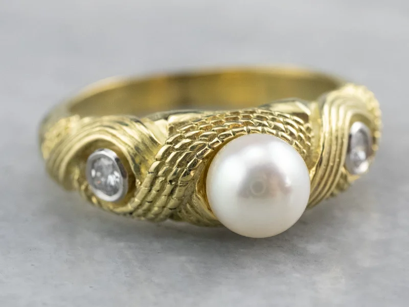 oval halo engagement ring for women-Nautical Pearl and Diamond Ring