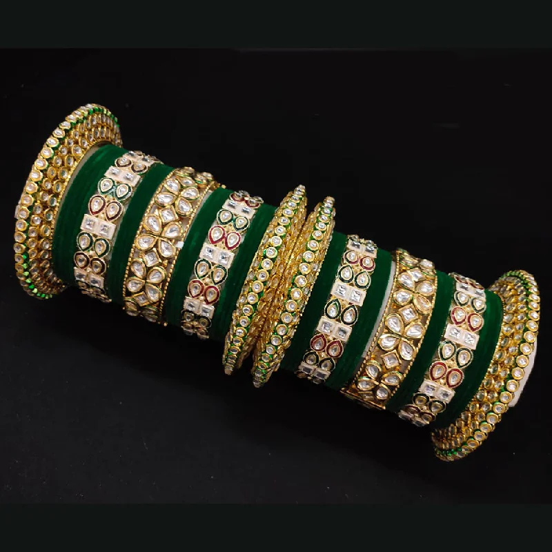 rose gold ladies bracelet-Lucentarts Jewellery Gold Plated Kundan And Velvet Bangles Set