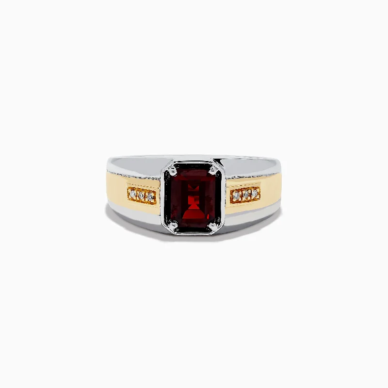 handcrafted gemstone engagement ring for women-Men's Sterling Silver and 18K Gold Garnet and Diamond Ring