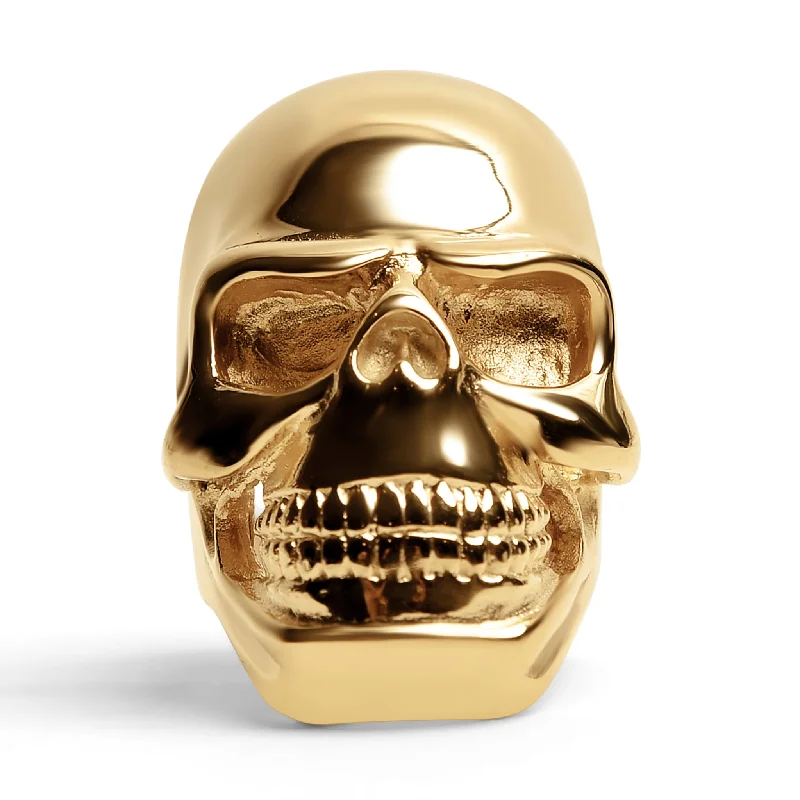 classic ladies ring-Detailed 18K Gold PVD Coated Grinning Skull Stainless Steel Ring / SCR4110