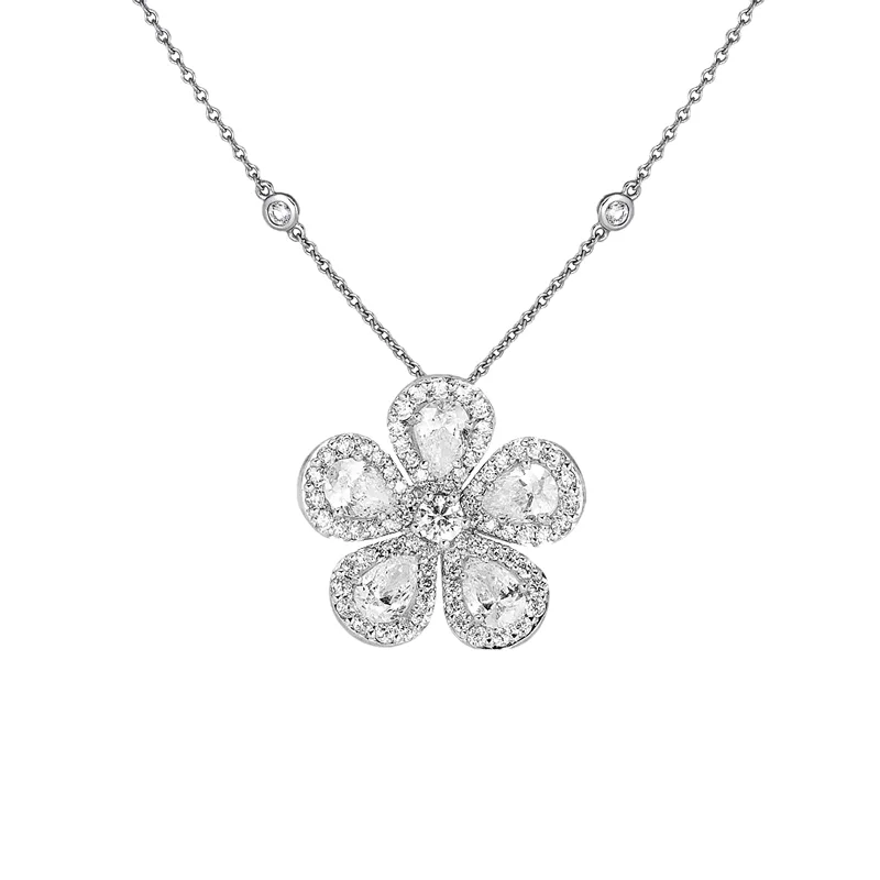 platinum ladies necklace-Classic Flower Necklace with Diamonds