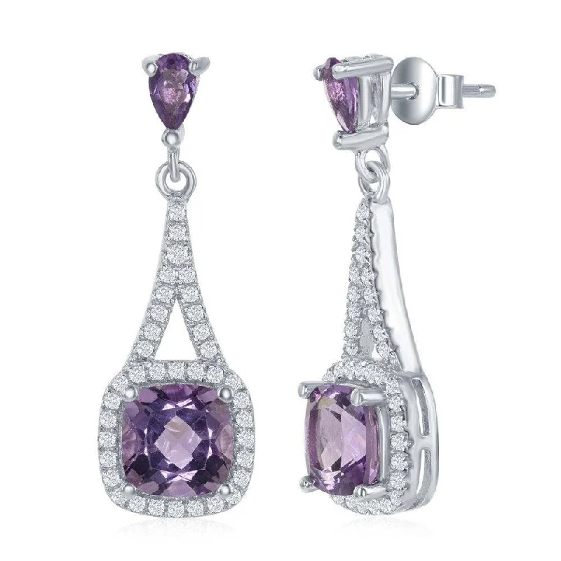 starry night ladies earrings-Sterling Silver Purple Square Amethyst Earrings