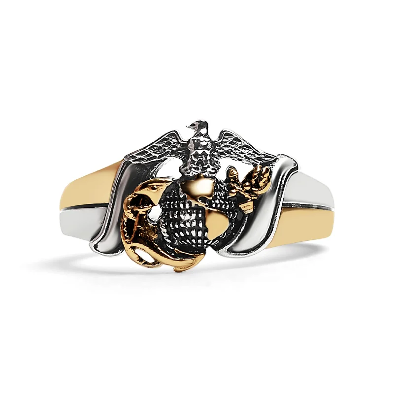 eco-friendly gold ladies ring-Marine Corps Two Tone United States Military Stainless Steel Women's Ring / MCR6012