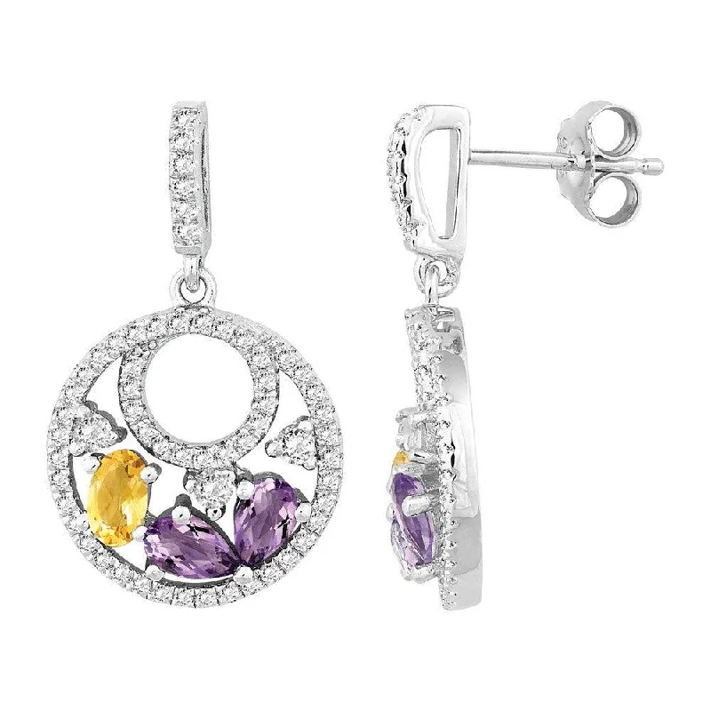 nature-inspired ladies earrings-Sterling Silver Multi Pear Amethyst Earrings