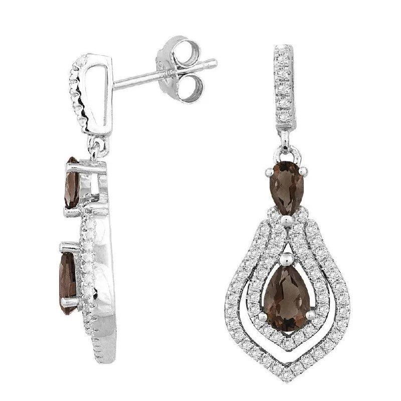 rose quartz ladies earrings-Sterling Silver Brown Smoky Quartz Topaz Earrings